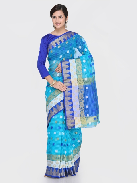 

Satrani Turquoise Blue Woven Design Poly Silk Saree