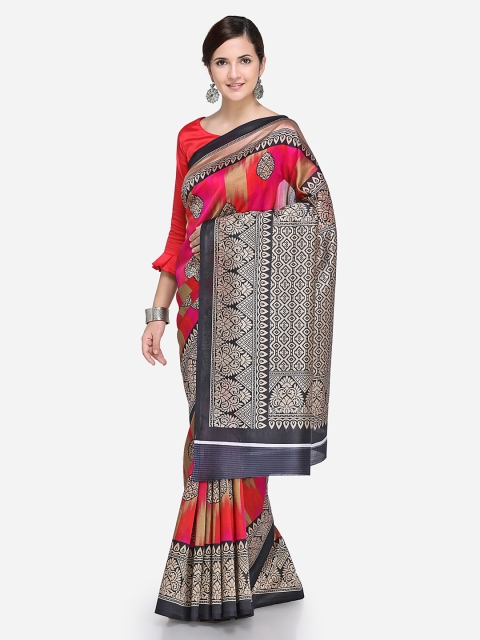 

Satrani Black & Pink Poly Silk Printed Saree