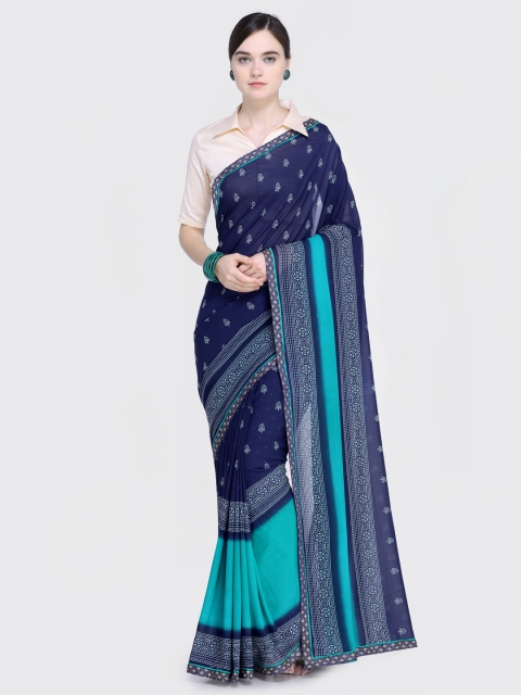 

Saree Swarg Navy Blue & Green Poly Georgette Printed Saree