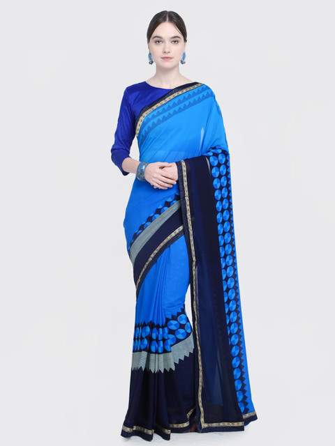

Saree Swarg Blue Solid Poly Georgette Saree