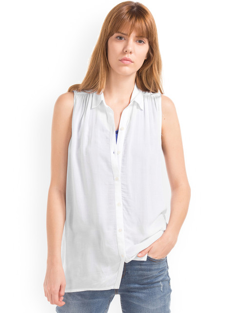 

GAP Women Sleeveless Shirred Shirt, White