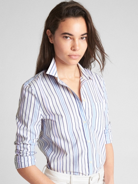 

GAP Women Fitted Boyfriend Stripe Shirt in Poplin, White