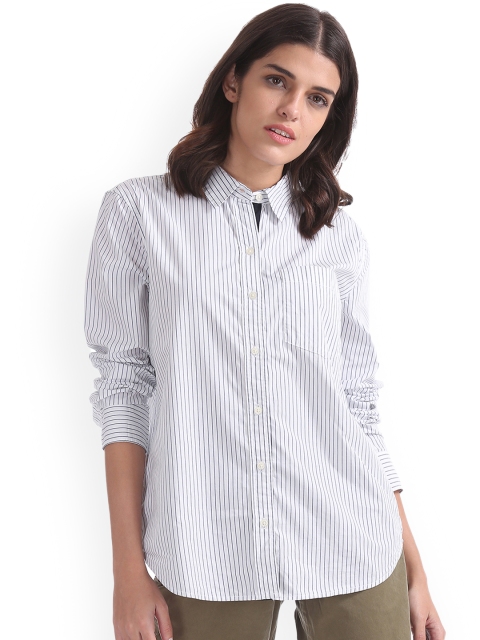 

GAP Women White Stripe Boyfriend Shirt