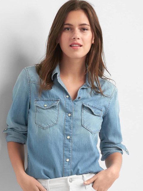 

GAP Women 1969 Denim Western Shirt, Blue