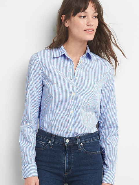 

GAP Women Fitted Boyfriend Stripe Shirt In Clip Dot, Blue