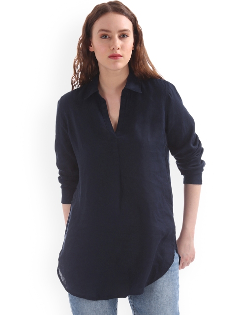 

GAP Women Shirt Boyfriend Tunic Shirt In Linen, Navy blue