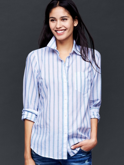 

GAP Women Fitted Boyfriend Stripe Shirt, White