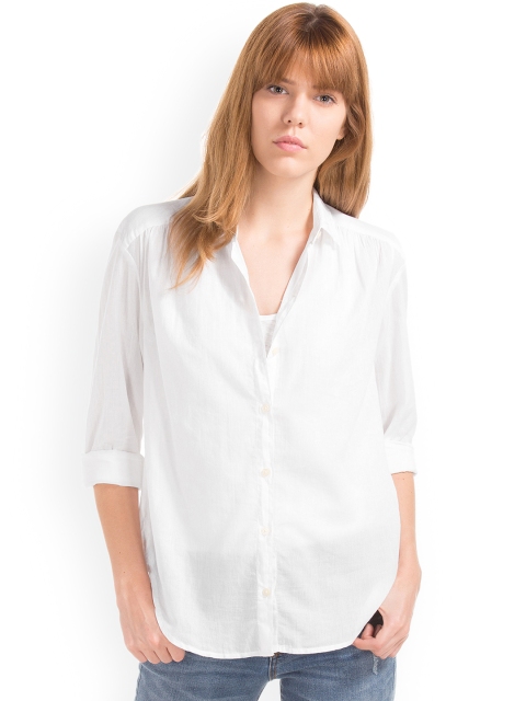 

GAP Women White Shirred Shirt