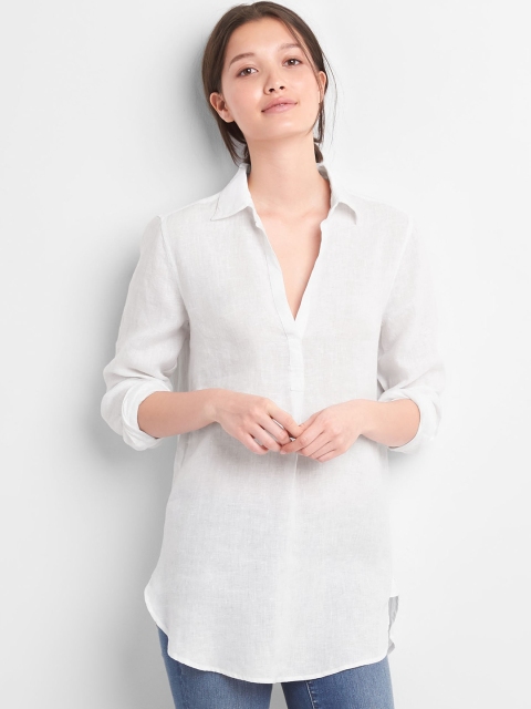 

GAP Women Shirt Boyfriend Tunic Shirt In Linen, White