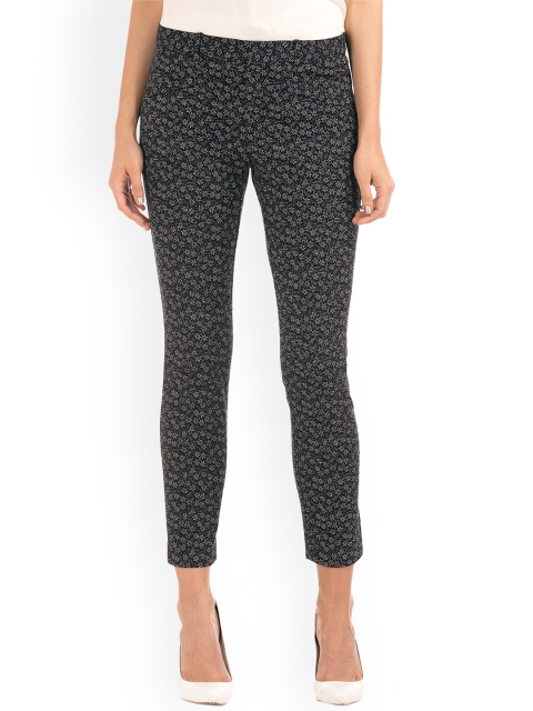 

GAP Women Black Printed Bi-Stretch Skinny Ankle Trousers