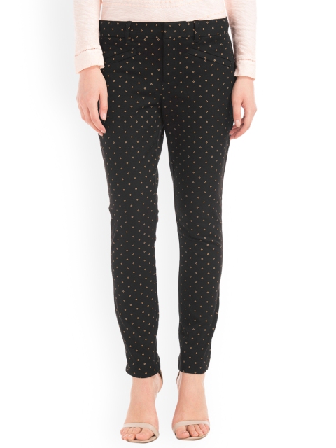 

GAP Women Black Polka Dot Print Bi-Stretch Skinny Ankle Trousers