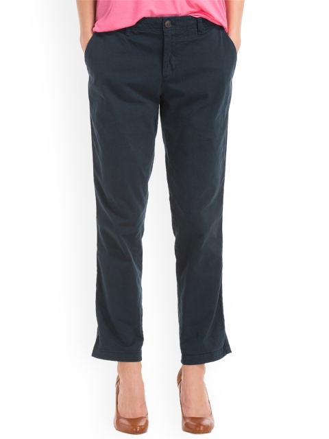 

GAP Women Navy Blue Tapered Fit Solid Regular Trousers