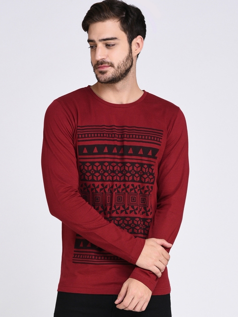 

Rigo Men Maroon Printed Round Neck T-shirt