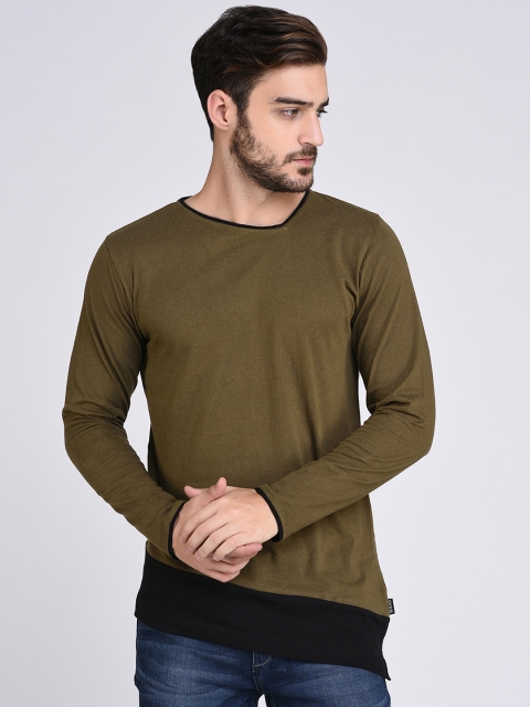 

Rigo Men Olive Green Colourblocked Round Neck T-shirt