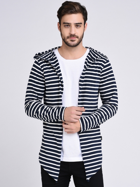 

Rigo Men Navy Blue & White Striped Open Front Shrug