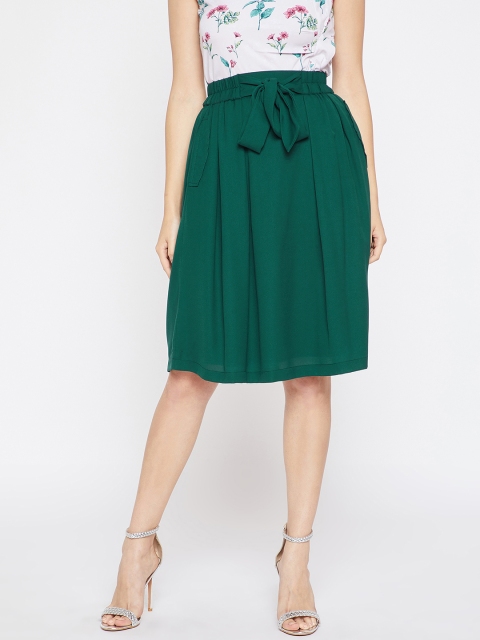 

RARE Green Solid Flared Knee-Length Skirt