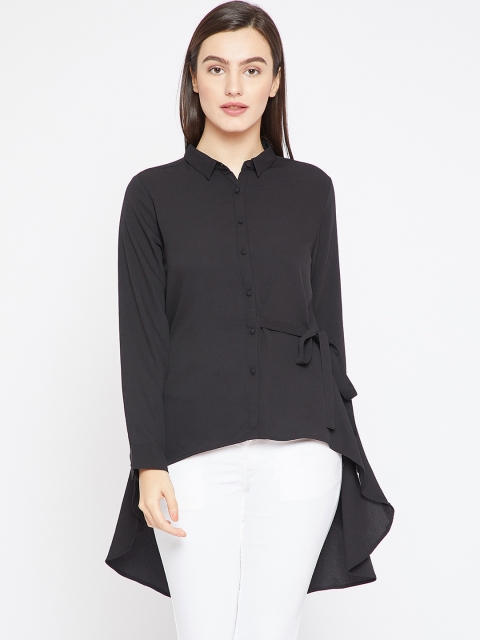 

RARE Women Black Regular Fit Solid Longline Casual Shirt