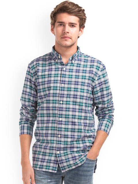 

GAP Men Bue Oxford Plaid Long Sleeve Shirt, Blue