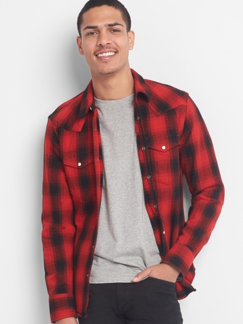 

GAP Men Red Plaid Western Slim Fit Shirt
