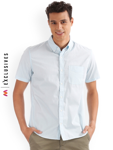 

GAP Men Blue Printed Short Sleeve Poplin Shirt