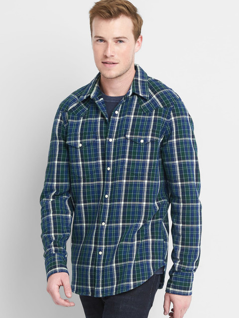 

GAP Men Green Plaid Western Slim Fit Shirt