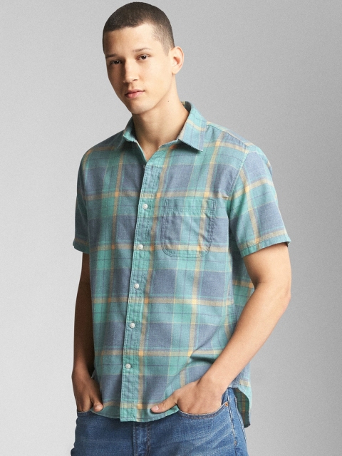 

GAP Men Blue Short Sleeve Twill Utility Shirt