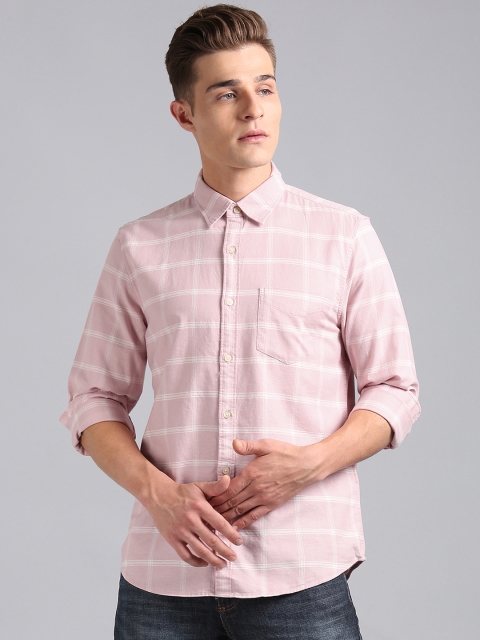 

GAP Men Pink Slim Fit Checked Stretch Oxford Shirt