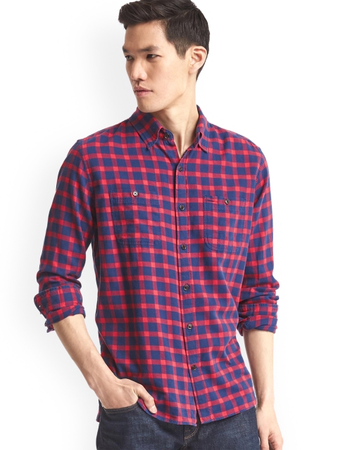

GAP Men Red & Blue Flannel Checkered Shirt