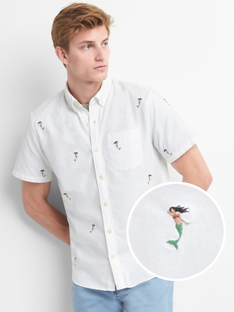 

GAP Men Oxford Short Sleeve Shirt In Stretch, White