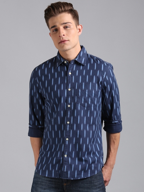 

GAP Men Blue Slim Fit Printed Stretch Oxford Shirt