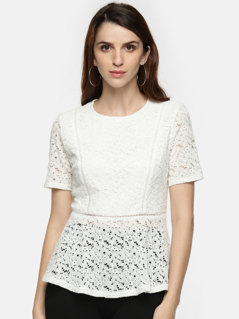 

Annabelle by Pantaloons Women White Self Design Peplum Top