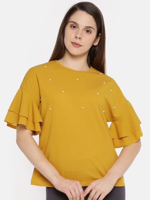 

Annabelle by Pantaloons Women Mustard Embellished Top