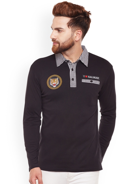 

Hypernation Men Black Solid Polo Collar T-shirt