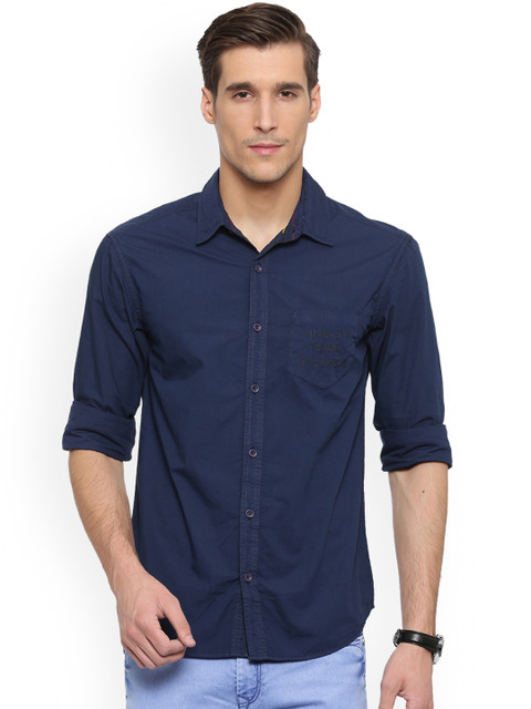 

WITH Men Navy Blue Slim Fit Solid Casual Shirt