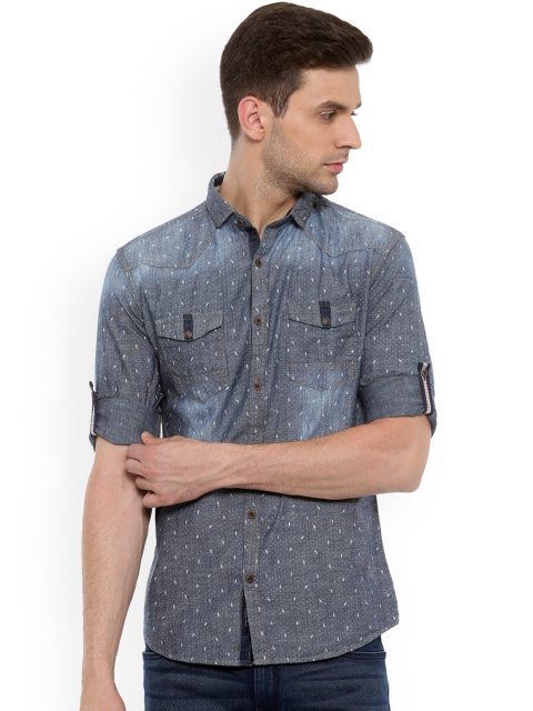 

WITH Men Blue Slim Fit Printed Casual Shirt