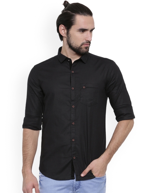 

WITH Men Black Slim Fit Self Design Casual Shirt
