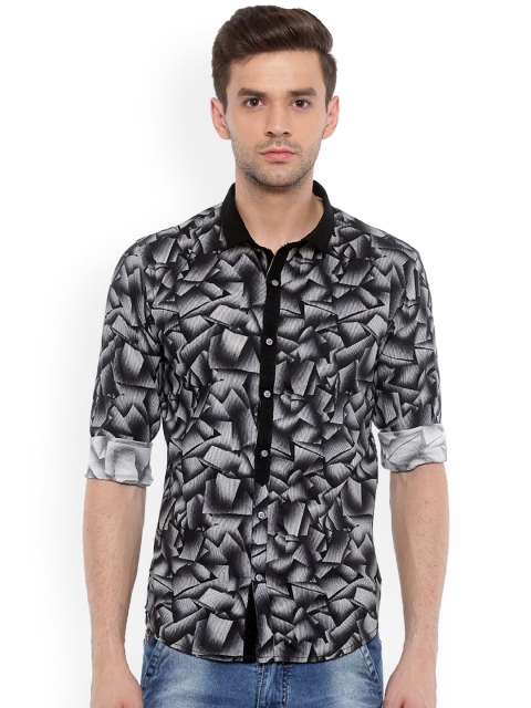 

WITH Men Black & Grey Slim Fit Printed Casual Shirt