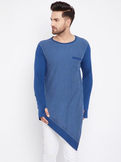 

Hypernation Men Blue & White Striped Round Neck T-shirt