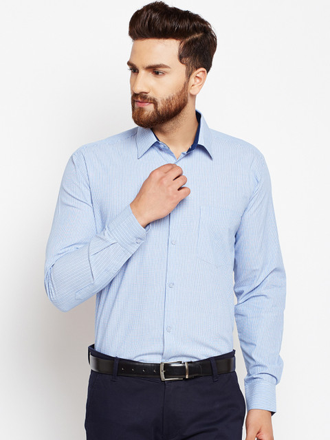 

Hancock Men Blue Regular Fit Striped Formal Shirt