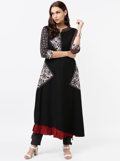 

La Firangi Women Black Printed A-Line Kurta