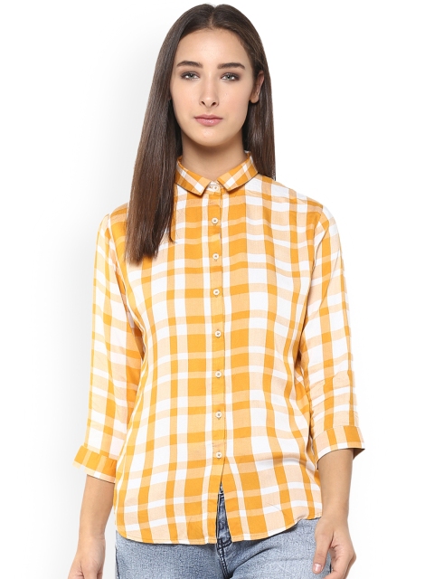 

Crimsoune Club Women Mustard Slim Fit Checked Casual Shirt