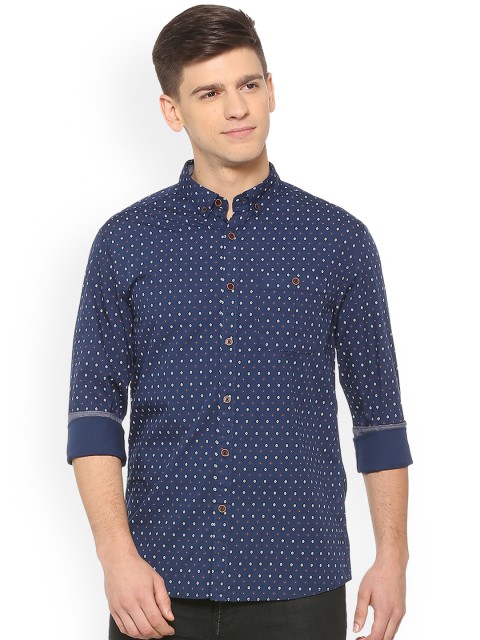 

People Men Blue Printed Casual Shirt