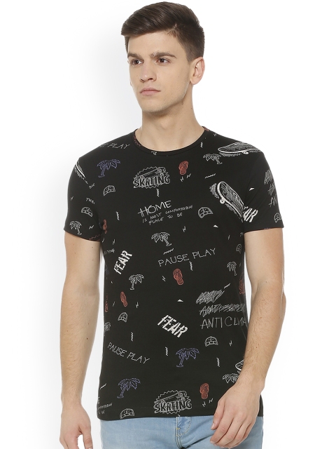 

People Men Black Printed Round Neck T-shirt