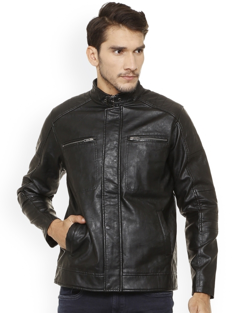 

People Men Black Solid Biker Jacket