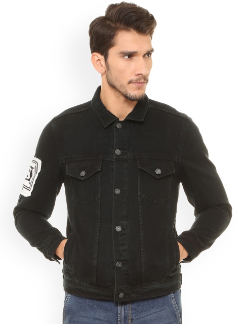 

People Men Black Printed Denim Jacket