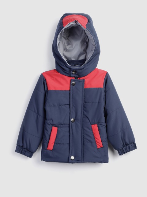 

YK Boys Navy & Red Colourblocked Hooded Padded Jacket, Navy blue