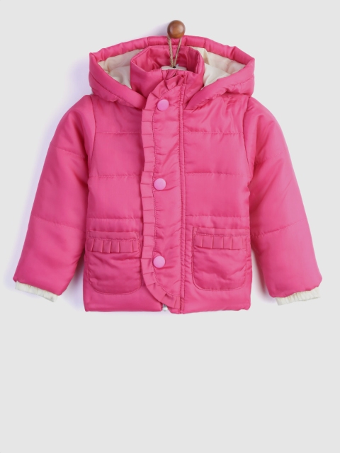 

YK Infant Girls Pink Solid Hooded Padded Jacket