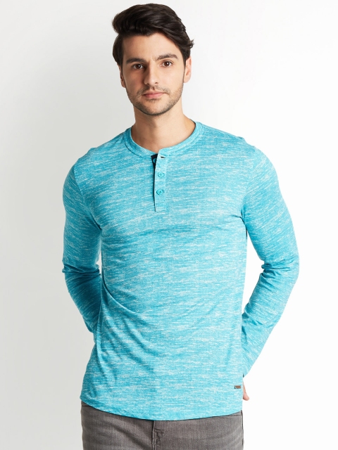 

Urban Ranger by pantaloons Men Turquoise Blue Solid Henley Neck T-shirt