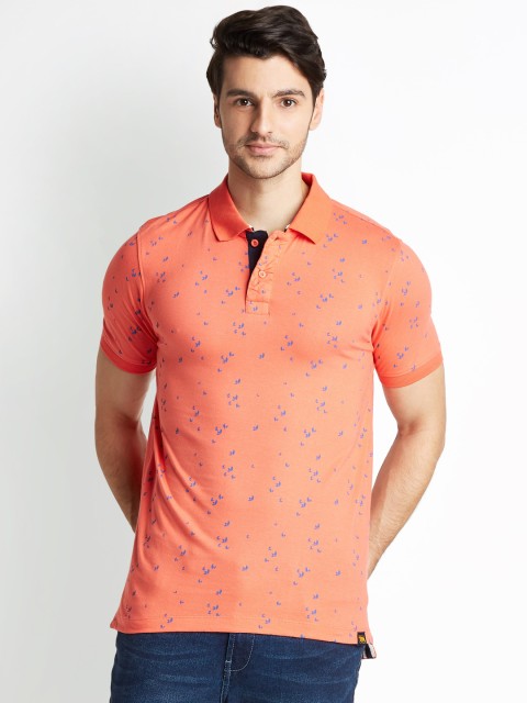 

Urban Ranger by pantaloons Men Coral Orange Printed Polo Collar T-shirt