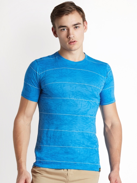 

Urban Ranger by pantaloons Men Blue Striped Round Neck T-shirt